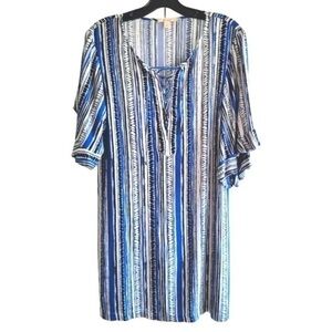Ella Moss ✘ Striped Drawstring Caftan Swim Coverup Tunic Flare Sleeve Pullover S